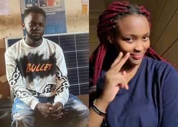 Here's a revised caption: "Denis Nsubuga (left), accused of cyber stalking and distributing pornographic materials, and Milk Bae (right), the victim of his alleged actions. Kampala Police arrested Nsubuga after he circulated a nude video falsely claiming it was of Milk Bae. #JusticeForMilkBae #CyberStalkingAwareness #OnlineSafetyMatters"