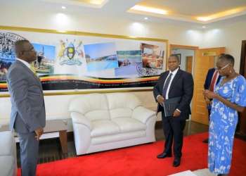 H.E. Joash Arthur Maangi, High Commissioner-Designate of the Republic of Kenya to Uganda, presents his Letters of Credence to Hon. John Mulimba, Minister of State for Foreign Affairs in charge of Regional Affairs, at a ceremony held at the Ministry of Foreign Affairs in Kampala, Uganda. July 24, 2024.