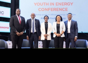 Panelists (L-R) Humphrey Asiimwe, CEO, Uganda Chamber of Mines and Petroleum, Cheick-Omar Diallo, Leader Task Force Communication et Porte-parole des, Rhamla Nantongo, Graduate trainee, Production Engineer at PAU, Eva Mpalampa, Head of Oil & Gas Commercial Banking, Stanbic Bank Uganda at the recently concluded Youth in Energy Conference at Makerere University.