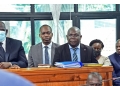 Left to right: MPs Michael Mawanda, Paul Akamba, lawyer Julius Kirya, ex-Ministry of Trade PS Geraldine Ssali and Elgon MP Ignitius Mudimi Wamakuyu in the dock during the hearing of their case at the Anti-Corruption Court in Kampala on August 27, 2024.