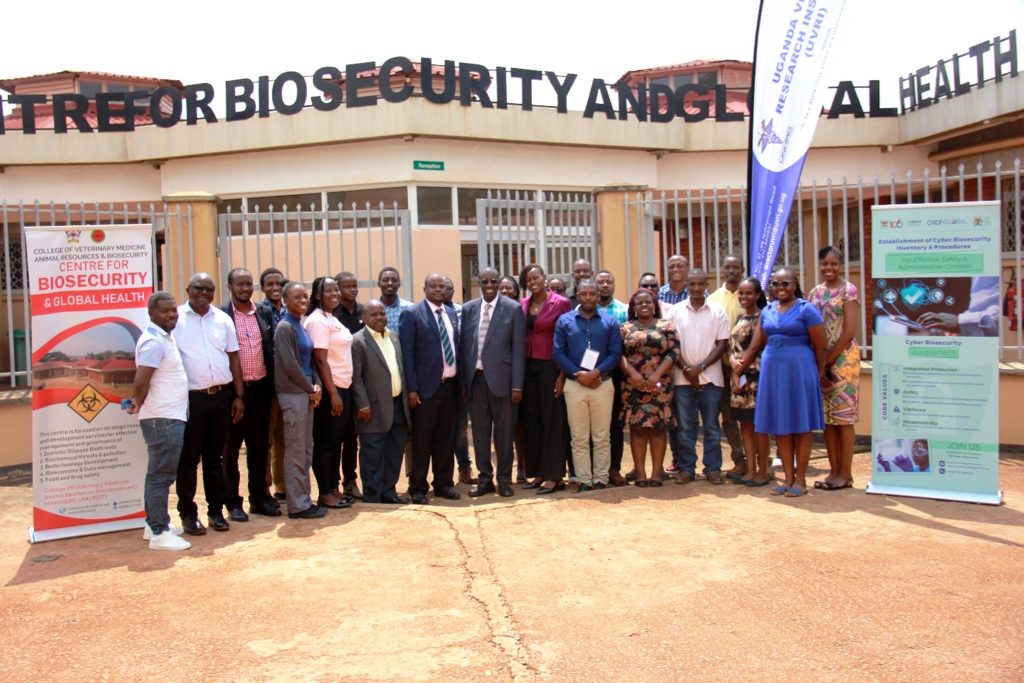 A group photo of participants during the Cyberbiosecurity Workshop on 16th August, 2024 at the Centre for Biosecurity and Global Health, CoVAB, Makerere University