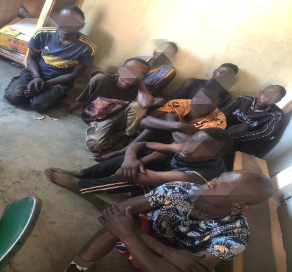 SUSPECTS NABBED: Some of the 8 suspected criminals arrested by Katwe Division Police in Kampala Metropolitan South for their alleged involvement in robbery and theft. The suspects, who were found with stolen goods including TVs, fridges, and mattresses, are currently in custody facing charges.