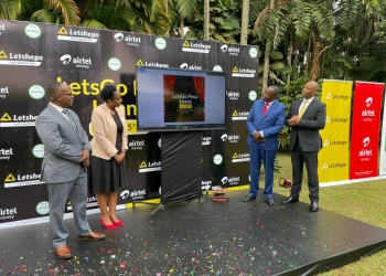 David Opio (gnuGrid ED, credit scoring partner), Sheila Birungi (UMRA Legal), and Japheth Aritho (CEO Airtel Money) join Giles Aijukwe (CEO Letshego Uganda) as they launch the groundbreaking LetsGo Pesa mobile loan service, poised to revolutionize financial access in Uganda.