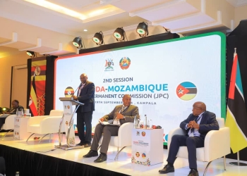 Ambassador Richard Kabonero delivers keynote remarks at the Uganda-Mozambique Joint Permanent Commission in Kampala, emphasizing strengthened bilateral ties