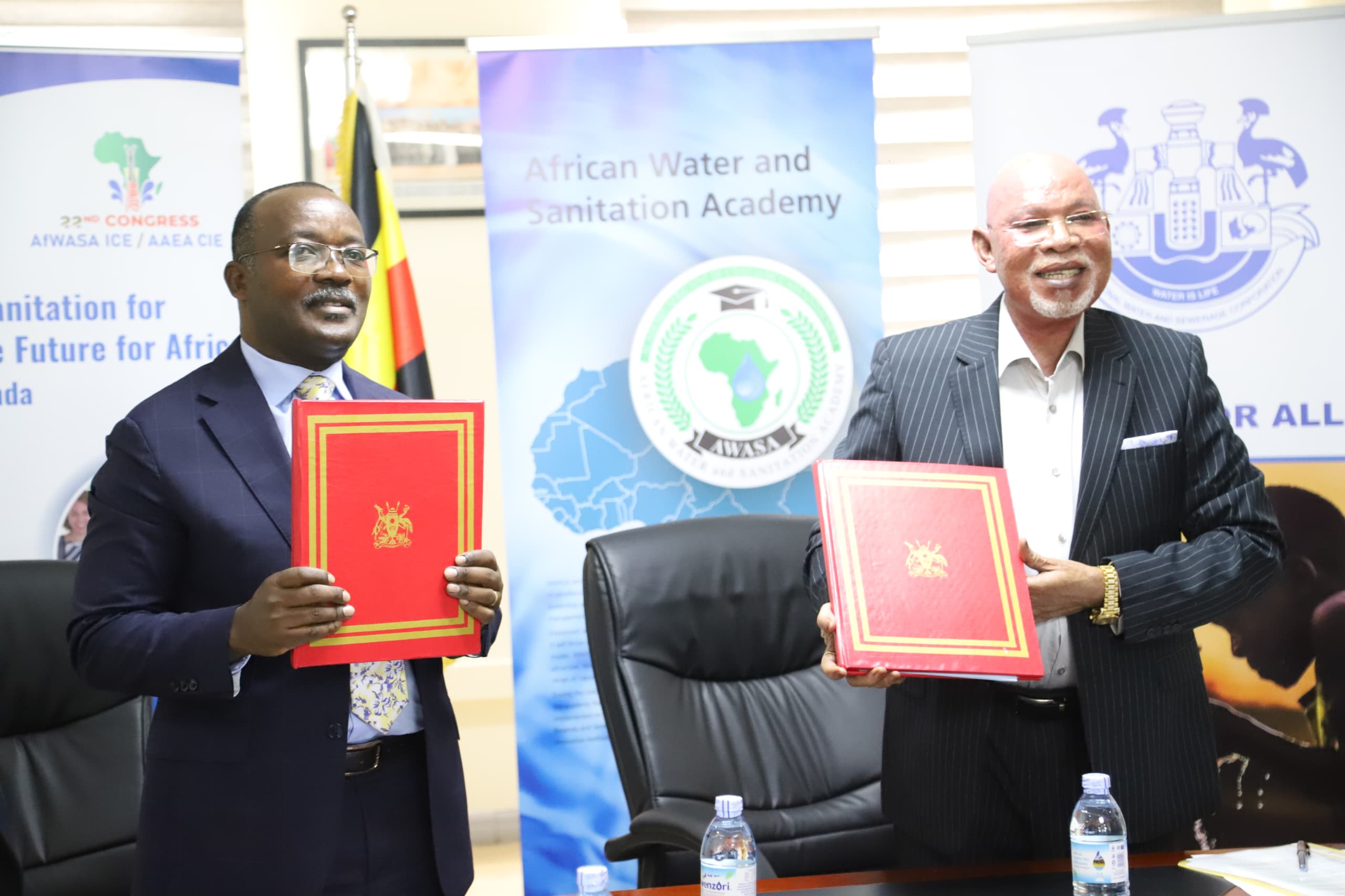 Foreign Affairs Minister Gen Abubakar Jeje Odongo and AfWASA President Eng. Dr. Silver Mugisha