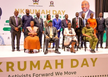 (Seated L-R ) Secretary General Dr. Grace Kabayo –Pan Africanism Women Organisation; Prime Minister Emeritus - Dr. Ruhakana Rugunda; Mak Council Chairperson Mrs. Lorna Magara; Joint Staff – Political Commissariat, Major General Henry Masiko and other participants in a group photo after the Public lecture on Friday 20th Septemeber 2024.