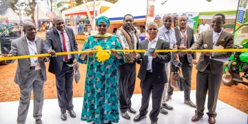 Ms. Grace Kazigati officiating the opening of the Agricultural pavilion at UMA on Monday. (Courtesy photo)
