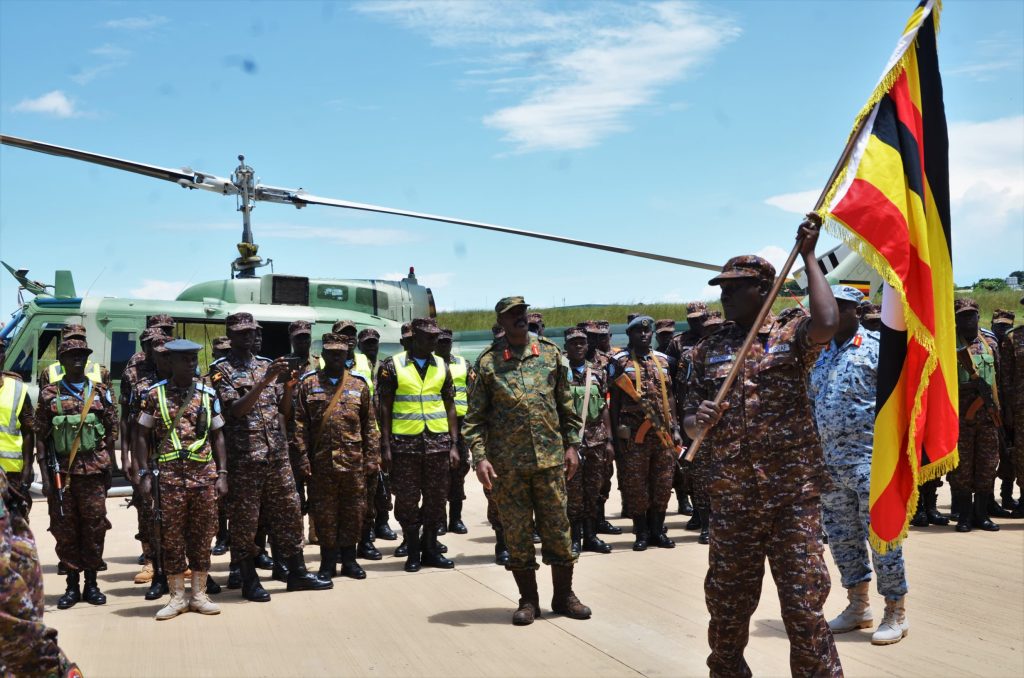Lt Gen Kayanja Muhanga flags off Uganda's Fourth Aviation Component to Somalia under the African Union Transition Mission in Somalia (ATMIS) at Soroti Air Force Wing.