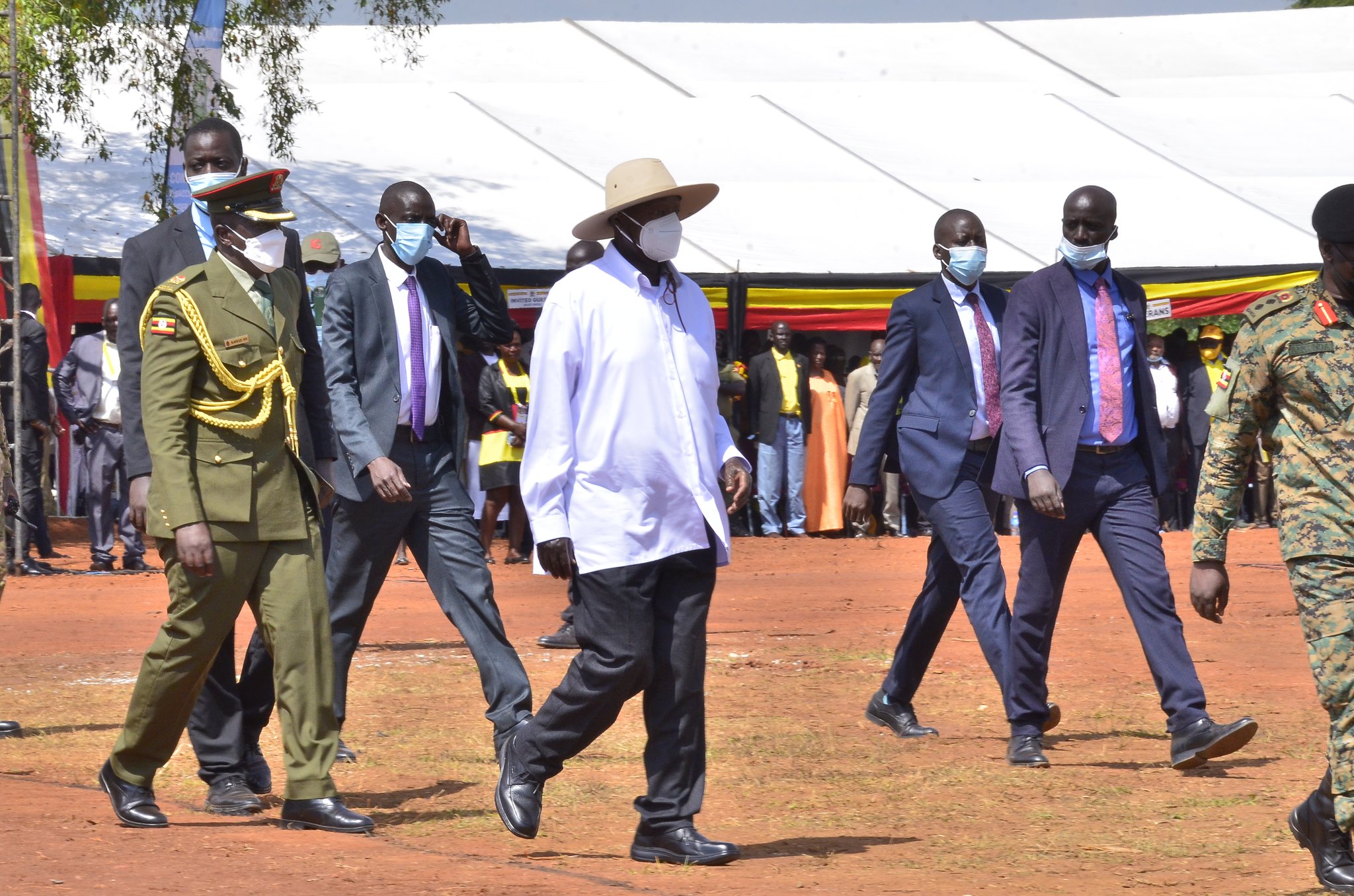 President Yoweri Museveni arrives at the 62nd Independence Day celebrations in Busia, Uganda, where he addressed the nation and marked the country's significant milestone. The President's presence underscored Uganda's progress and resilience.