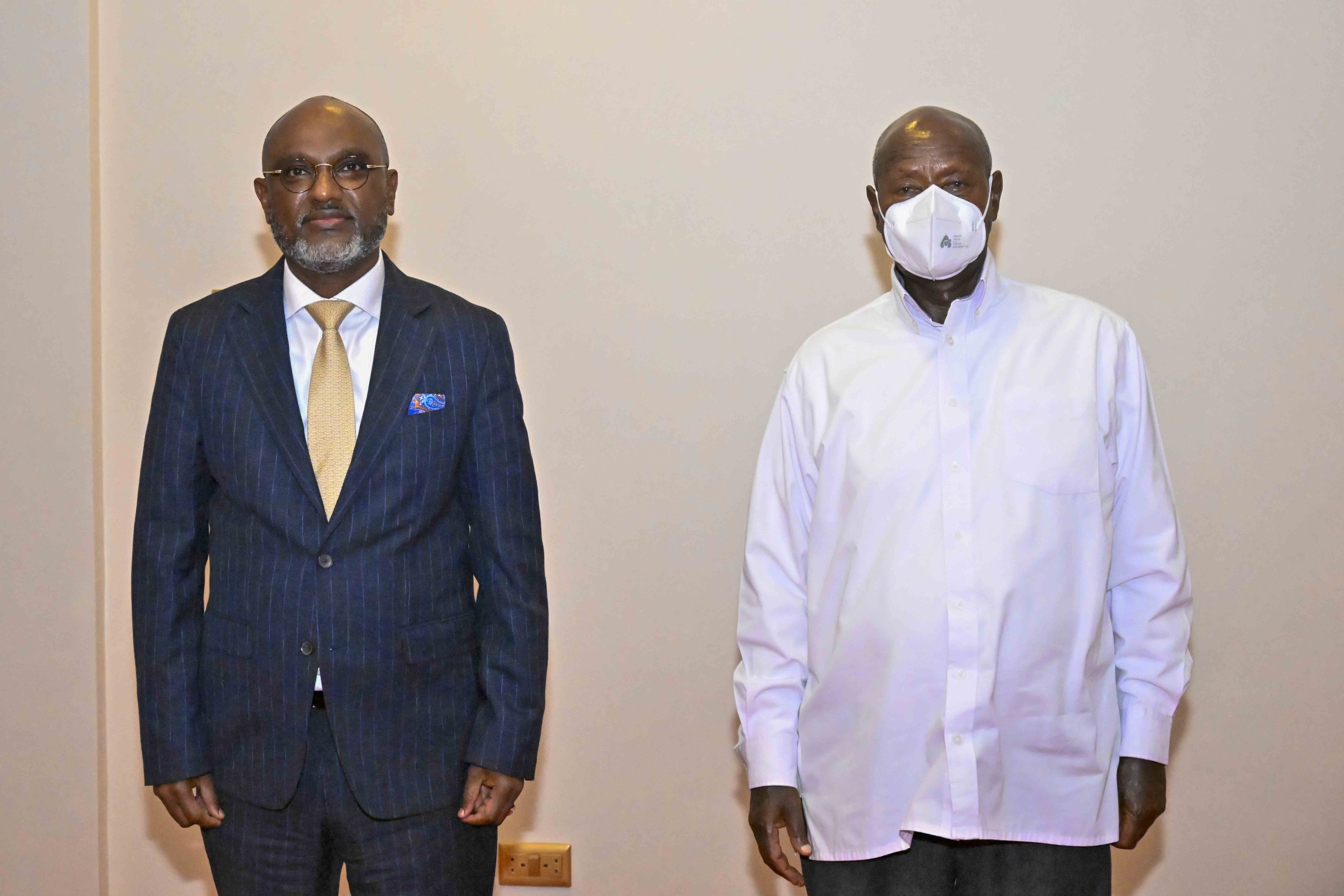 Uganda's President Yoweri Museveni meets with Adonia Ayebare, Uganda's Permanent Representative to the UN, at State House Entebbe, after receiving praise from UN Secretary-General António Guterres for Uganda's key role in promoting international cooperation.