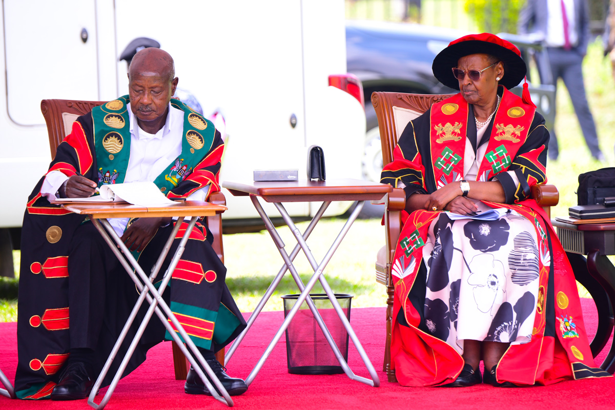 President Yoweri Kaguta Museveni inaugurates Makerere University's newly reconstructed iconic Main Building, alongside First Lady and Education Minister Janet Kataaha Museveni. He also installed Dr. Crispus Kiyonga as the university's new Chancellor during the ceremony held at Freedom Square on October 2, 2024