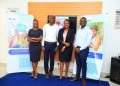 L-R - Sheila Aboth, Head Marketing and communications at C Care, Andrew Mugalu, General Manager C-Care IMC, Miriam Musinga Mutero, General Manager C Care IHK, and Elvis Rodney Kimera, Marketing Manager IMC, pose for a photo during the launch of the C Care for Every Household campaign in Kampala today.
