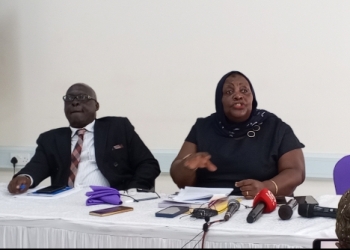 Hon. Sofia Nalule , the Chairperson of Equal Opportunities Commission addressing the press on Tuesday at their offices in Kampala