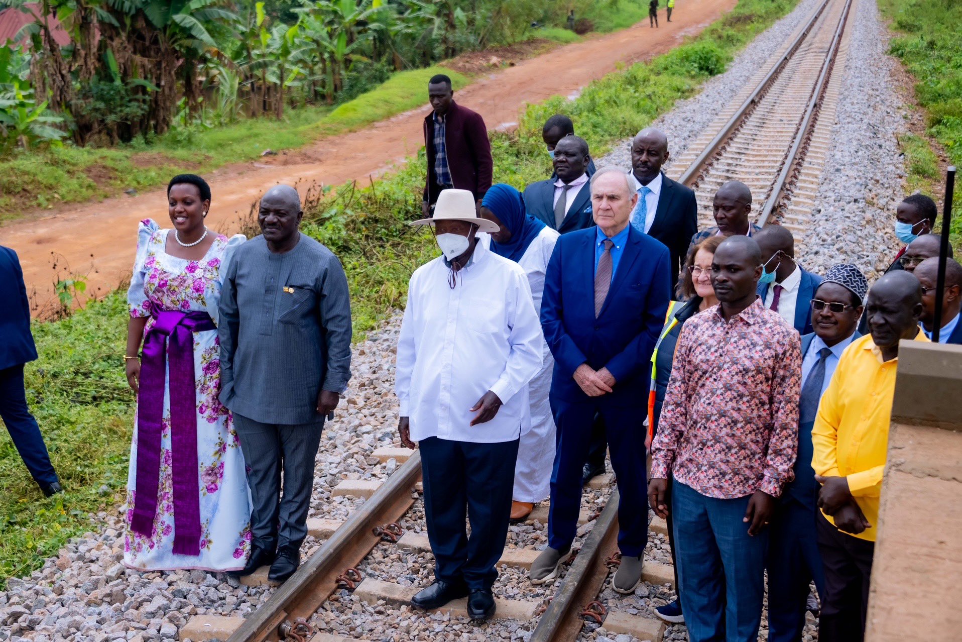 President Yoweri Museveni inspects the newly rehabilitated railway line connecting Kampala to Mukono and Katosi, a key infrastructure project aimed at boosting Uganda's transportation network.