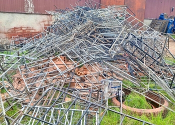 Piles of wreckage from metal mesh barriers that were dismantled from the basement floor of the Pentagon building, following a crackdown on traders who had erected the barriers to restrict customer movement