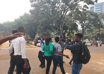 Some of the activists demonstrating in Kampala on Thursday morning. (Courtesy photo)