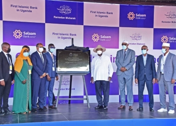 President Museveni, during the launch of Salaam Bank Ltd, at Kololo on March 27, 2024, with the bank's top officials, including Chairman Mr. Ibrahim Abdirahman and Managing Director Mr. Michael Mande (PHOTO/Courtesy)