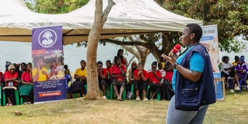 Ms Polyne Nabwire, Head of Programs at Family Medical Point addressing Entebbe Girls Secondary School students on Saturday
