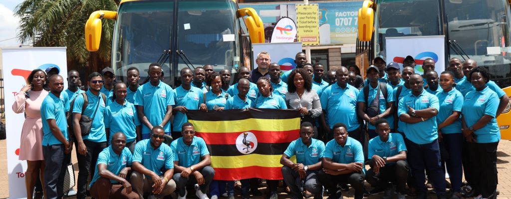 Group photo of the students with officials from TotalEnergies EP Uganda led by Laurent Stephane, Tilenga Academy Recruitment and Training Manager