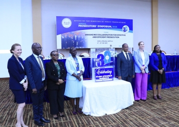 The Director of Public Prosecutions, Jane Frances Abodo (third right) with other guests after the launch of ODPP 's 30 years anniversary monument. (courtesy photos)