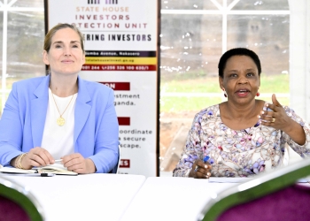 (Left - right) The Ambassador of the Kingdom of Netherlands to Uganda Frederieke Quispel having a chat with the State House Investors Protection Unit (SHIPU) Head Col. Edith Nakalema during a discussion meeting about Investment opportunities in Uganda at the SHIPU headquarters on the 30th May 2025. Photos by PPU/ Tony Rujuta.