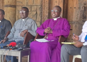 Rt Rev. Godfrey Loum, Chairman of the Northern Cluster(2nd left) and other members of the organizing committee addressing journalists at a Press conference on Wednesday.