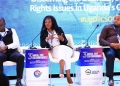 EACOP Human Rights Coordinator Barbara Nakayenze (center) discusses the company's commitment to human rights and community engagement during a panel at the recent CSO Conference on Oil and Gas, organized by the Petroleum Authority of Uganda.