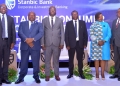 (L-R) Richard Byarugaba - Executive Director Finance BOU, Benerd Obel - Director Supervision IRA, David Wozemba - Country Director, AGRA Uganda, Catherine Poran - CE Stanbic Business Incubator with John Tumwine