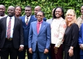 The Ag. DVCAA-Prof. Buyinza Mukadasi (2nd Left), Prof. Paul Birevu Muyinda (Left) and other stakeholders pose for a group photo at the dissemination event on 24th April 2025.