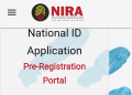 Image of the NIRA Pre-Registration Portal interface on a desktop screen, showing input fields for national ID renewal