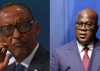 This combination of pictures shows Rwanda's President Paul Kagame (L) during the World Economic Forum Special Meeting in Riyadh on Apr. 8, 2024 and President of the Democratic Republic of the Congo Felix Tshisekedi, Apr. 29, 2024.