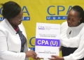 The Institute of Certified Public Accountants of Uganda (ICPAU) President, CPA Josephine Okui Ossiya and Chairperson PAEB, CPA Laura Orobia during the release of May 2025 results.