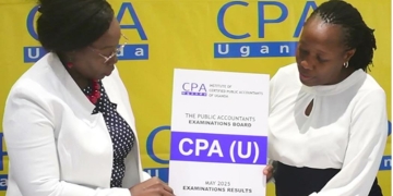 The Institute of Certified Public Accountants of Uganda (ICPAU) President, CPA Josephine Okui Ossiya and Chairperson PAEB, CPA Laura Orobia during the release of May 2025 results.