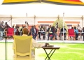 President Museveni addressing members of the media from the greater Mpigi region during a press briefing at Nakasero as regards the progress of the PDM program on Tuesday.