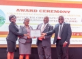 Pride Bank Limited officials pose with their awards in Kampala, Uganda. The bank was recently recognized by the Bank of Uganda as First Runner-Up for its leading agricultural and small business credit solutions.