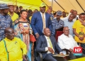 Hon. Haruna Kasolo (seated middle) with other individuals who accompanied him at NRM offices in Kyadondo on Thursday.
