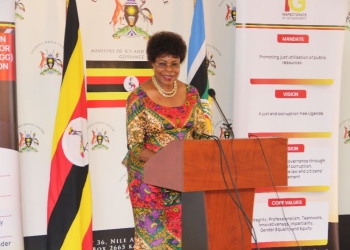 Inspector General of Government Beti Kamya addresses reporters Friday at the Media Centre in Kampala, Uganda, detailing the Inspectorate of Government's intensified efforts and strategic shifts in combating corruption on Africa Anti-Corruption Day.