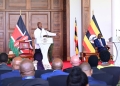 President Yoweri Museveni addresses a joint press conference with Kenyan President William Ruto (seated, R) at State House Nairobi on Wednesday, July 30. The leaders discussed regional issues, including persistent trade barriers, during Museveni's two-day visit.