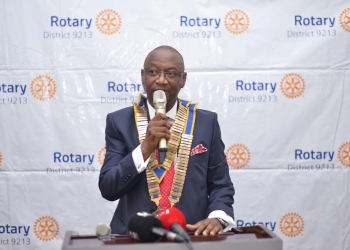 Rotary District 9213 Gov. Geoffrey Kitakule speaks at a press conference Tuesday at Protea Hotel Kampala.