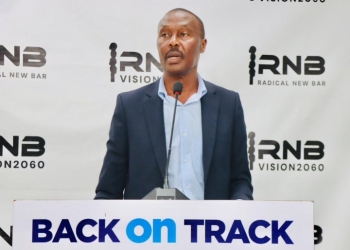 Rtd General Mugisha Muntu addressing the gathering at Uganda Law Society headquarters on Thursday.