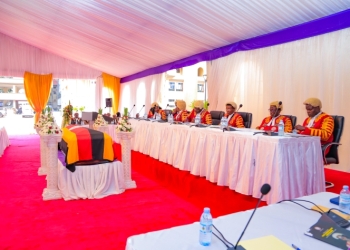 Kanyeihamba's body inside Supreme Court on Wednesday.