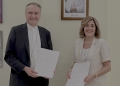 ICCROM Director-General Aruna Francesca Maria Gujral and the President of the Fabbrica di San Pietro in the Vatican His Eminence Cardinal Mauro Gambetti