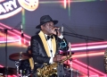 Moses Matovu, one of the Directors of Afrigo Band during one of his performances.