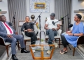 (L-R) Dr. Patrick Bernard Ogwal, General Secretary, National Council of Sports, Jeane Byamugisha, CEO, Hotel Owners Association, Joseph Owino, founder of digital platforms, Kawowo Sports and MBU UG, and the host, Anne Marie Bewulira-Wandera on the set of the Ugandan Podcast.