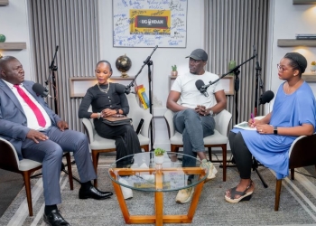 (L-R) Dr. Patrick Bernard Ogwal, General Secretary, National Council of Sports, Jeane Byamugisha, CEO, Hotel Owners Association, Joseph Owino, founder of digital platforms, Kawowo Sports and MBU UG, and the host, Anne Marie Bewulira-Wandera on the set of the Ugandan Podcast.