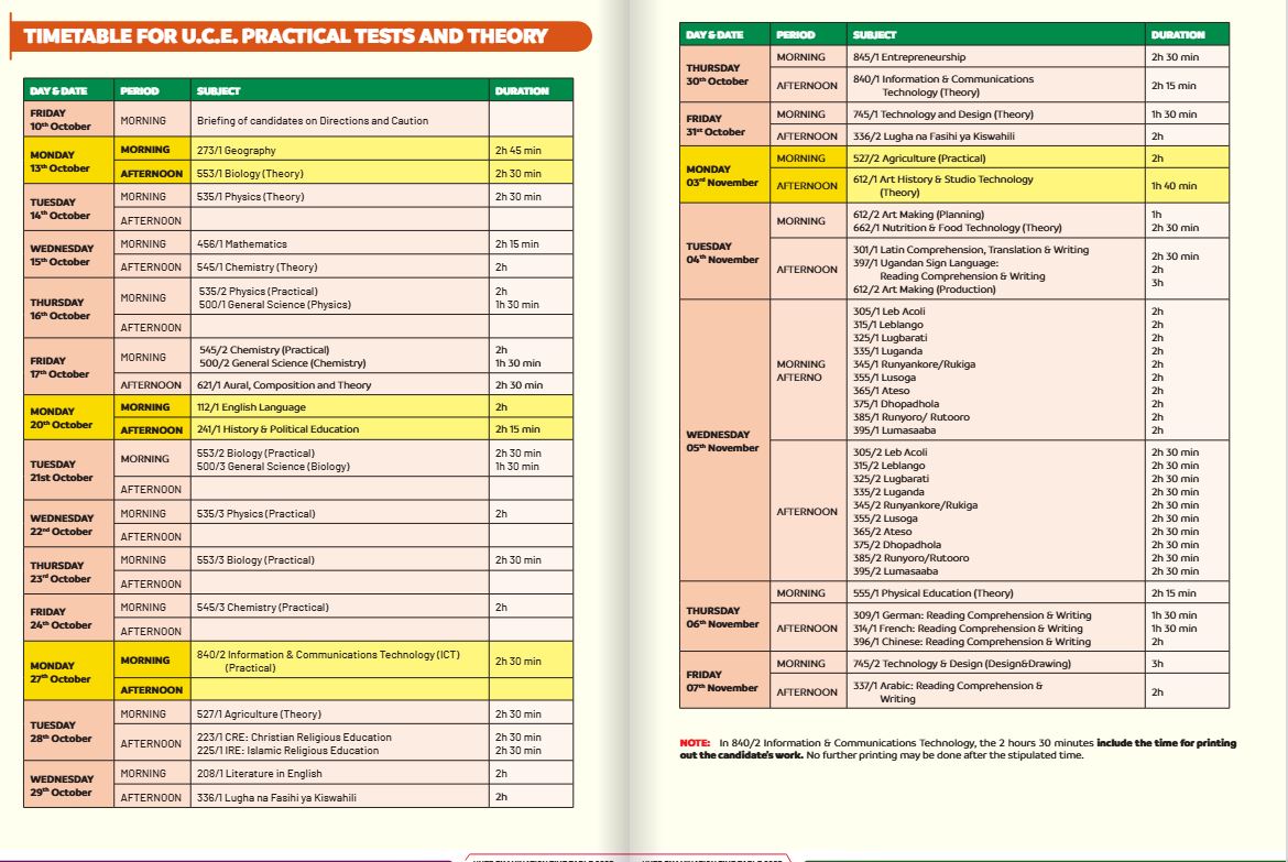UNEB Releases UCE Examination Timetable For October November 2025