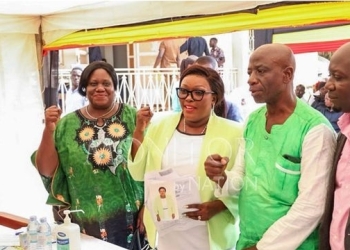 Beatrice Mao, 2nd left during nominations at Electoral Commission offices in Kampala this week.