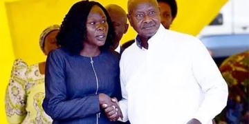 Minister of State for Finance Evelyn Anite (left) with President Yoweri Museveni. Anite is currently facing allegations that she secured the president's approval for the controversial Kitubulu Forest giveaway project by deliberately misleading him about the land’s protected status.