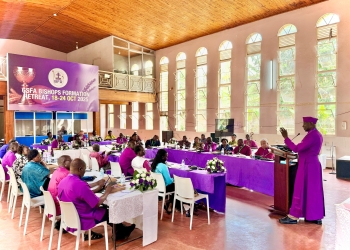 Archbishop for Church of Uganda Rt. Rev Stephen Kaziimba Mugalu addressing the Bishops.