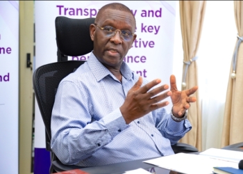 Dr. Pius Bigirimana, Secretary to Judiciary/Permanent Secretary to Judiciary addressing the press about PET tool on Tuesday.